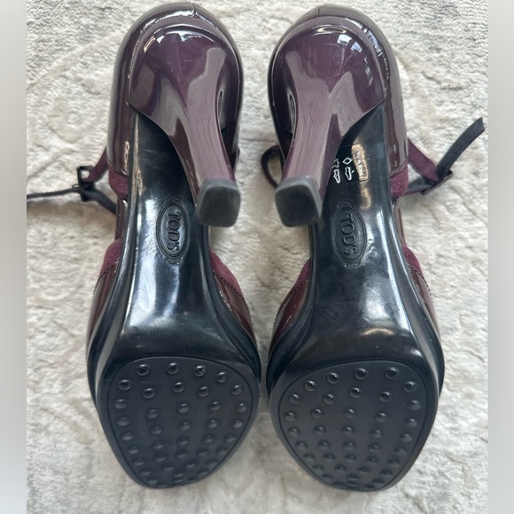 Tod’s Patent Leather D’Orsay Platform Pumps Maroon Suede Trim Size 39 EU 9 US - Picture 10 of 10